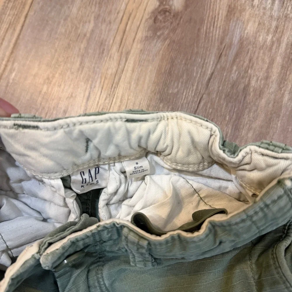 Gap‎ Kids Boys Olive Green Ripstop Cargo Pants Slim Fit Size 8 Slim Utility